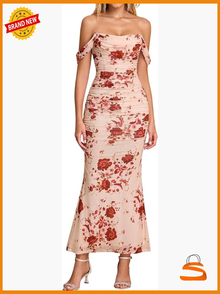 Off Shoulder Maxi Dress Corset Ruched Bodycon Formal Wedding Guest Mermaid
